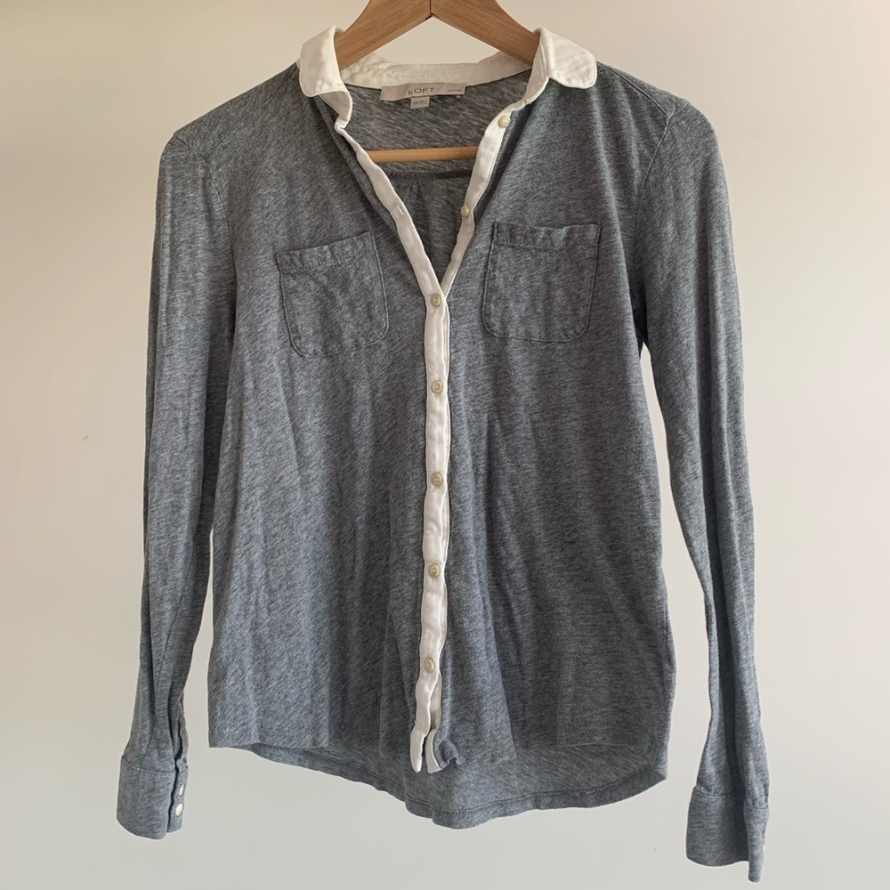 Ann Taylor Loft Grey Button-up Shirt